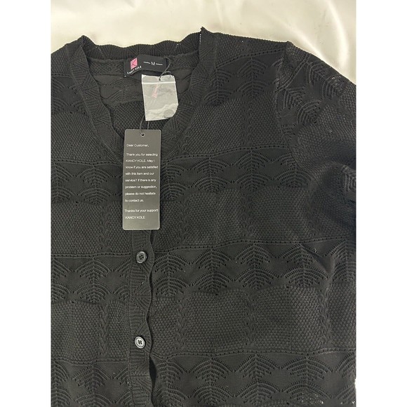 KANCY KOLE Womens LongSleeve Sweater Lightweight  Cable Knit Button Black M - Picture 4 of 7